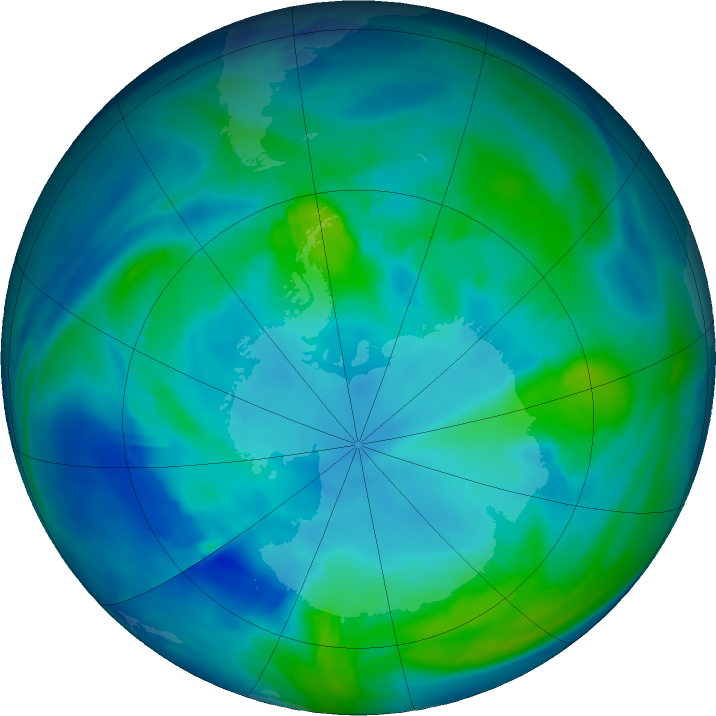 Antarctic ozone map for 09 May 2019